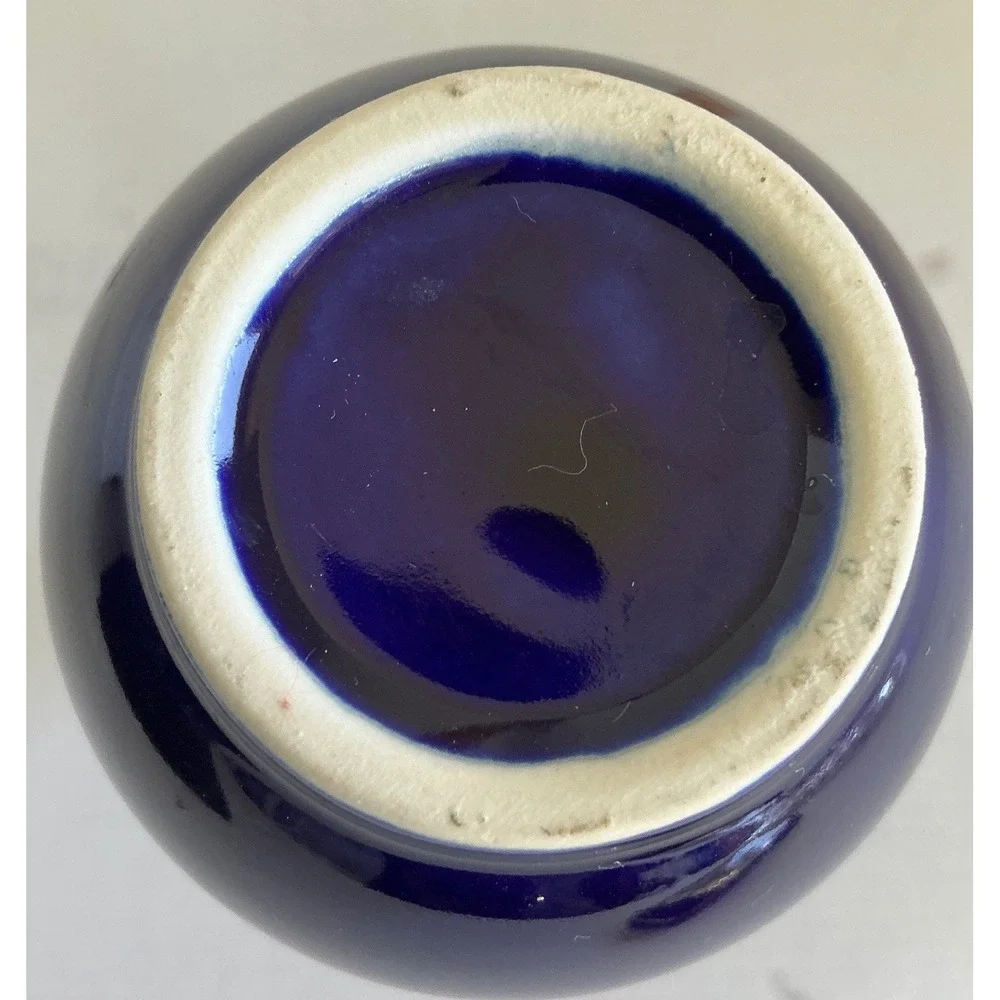Cobalt Blue Porcelain Bud Vase Floral Gold Trim‎ 8 Inch Long Neck Decor